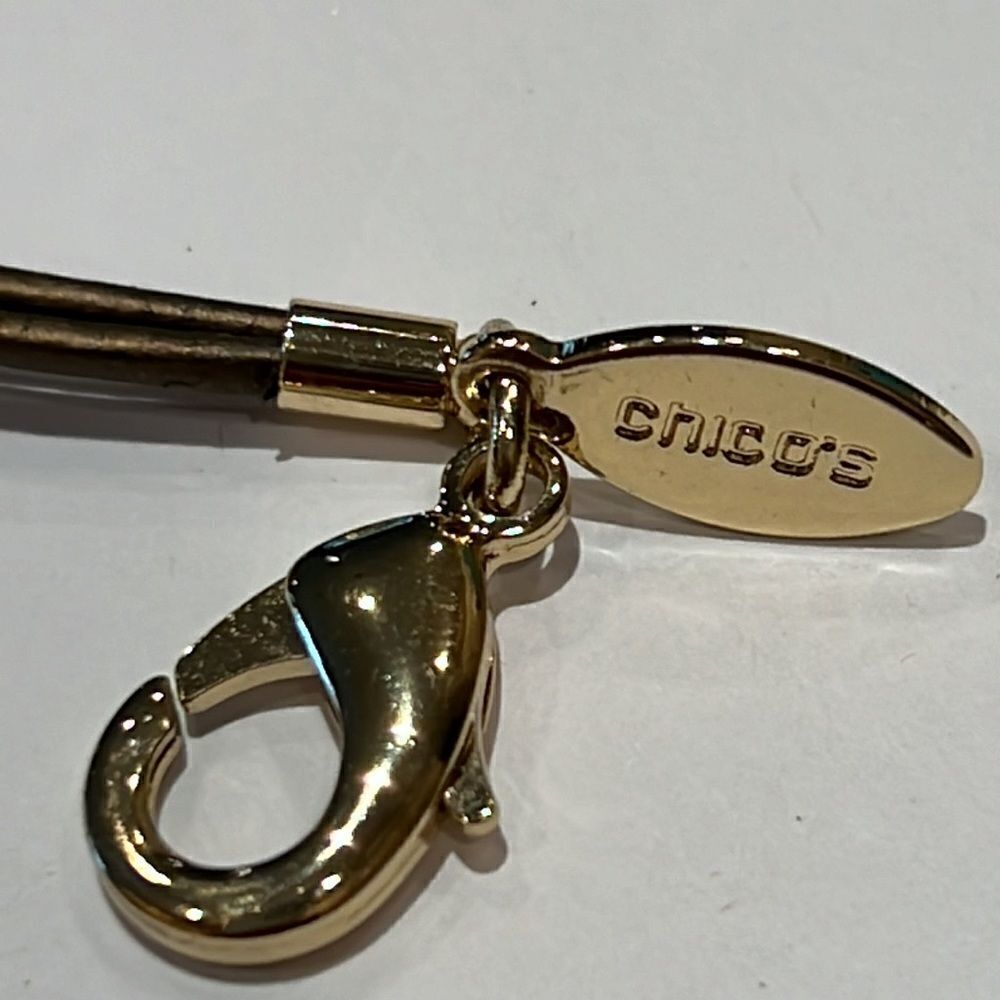 CHICO’S Women’s Long Y-Style With Cord & Chunky Gold Diamond Shapes Brown - Picture 3 of 7